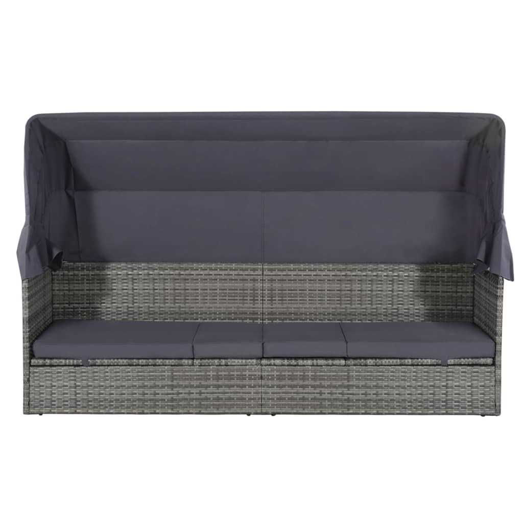 Espreguiçadeira de jardim com toldo 205x62 cm vime PE cinzento