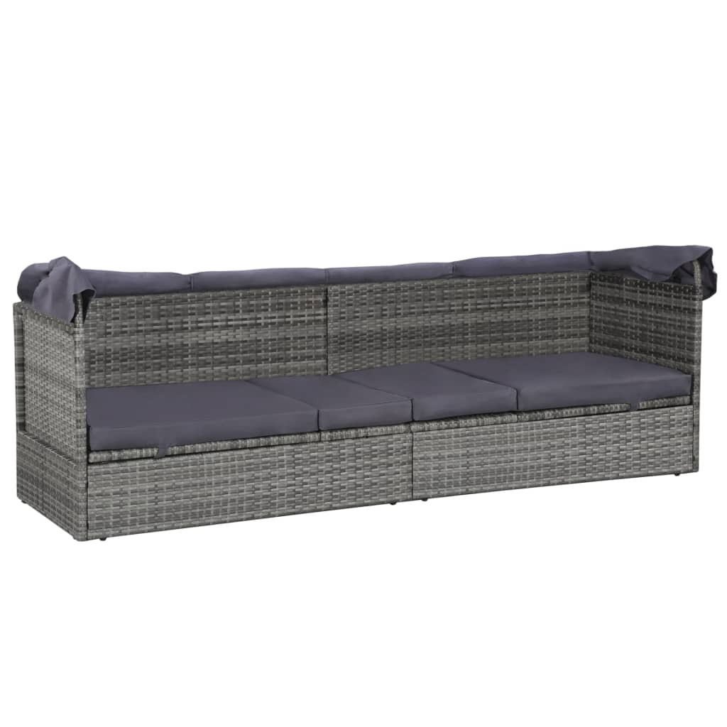 Espreguiçadeira de jardim com toldo 205x62 cm vime PE cinzento