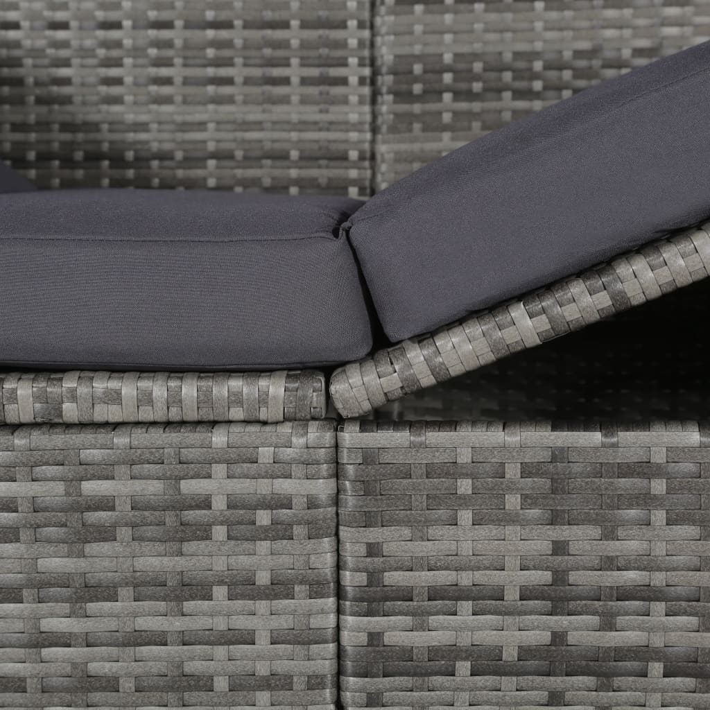 Espreguiçadeira de jardim com toldo 205x62 cm vime PE cinzento