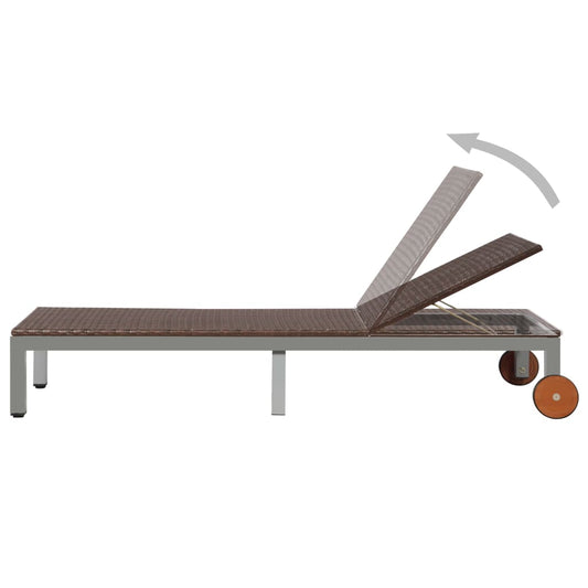 Espreguiçadeira com rodas em vime PE castanho