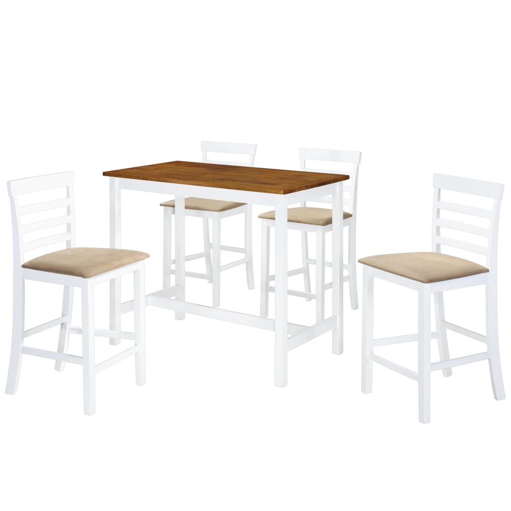 Mesa e cadeiras de bar 5 pcs madeira maciça castanho e branco