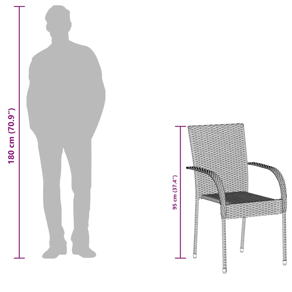 Cadeiras de exterior empilháveis 2 pcs vime PE preto