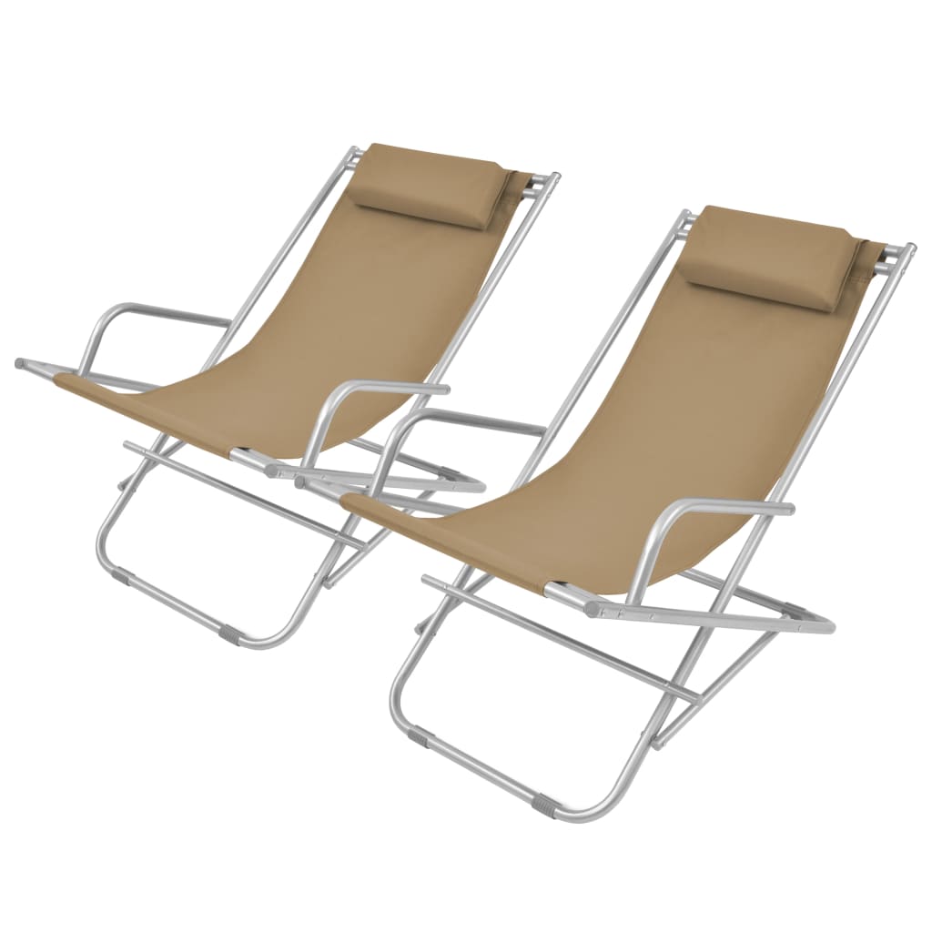 Cadeiras de jardim reclináveis 2 pcs aço cinzento-acastanhado