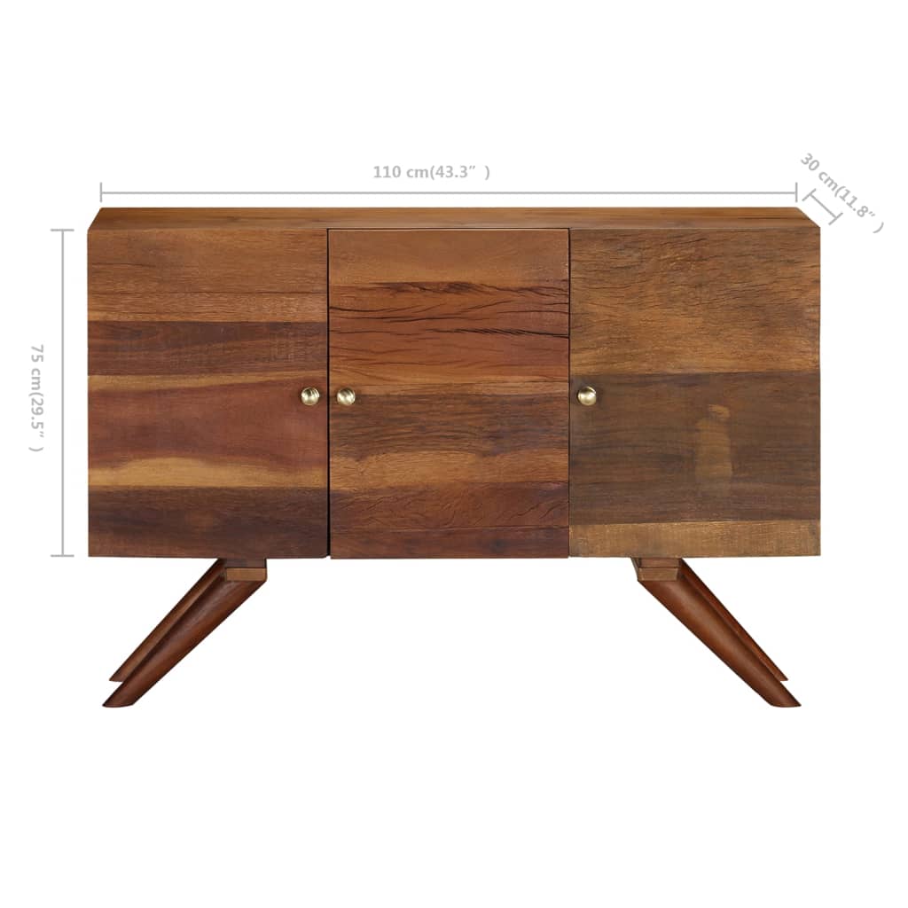 Aparador em madeira recuperada maciça 110x30x75 cm castanho