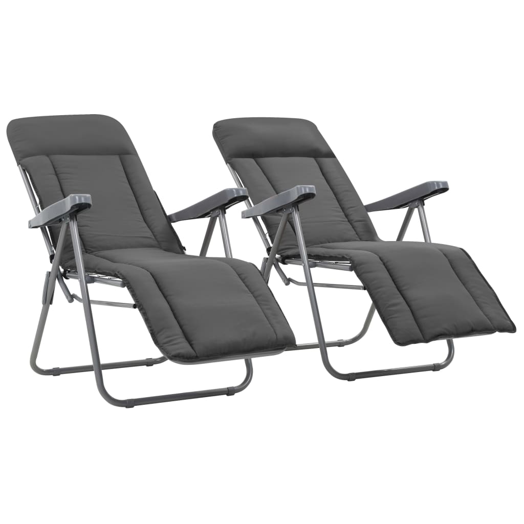 Cadeiras de jardim dobráveis com almofadões 2 pcs cinzento
