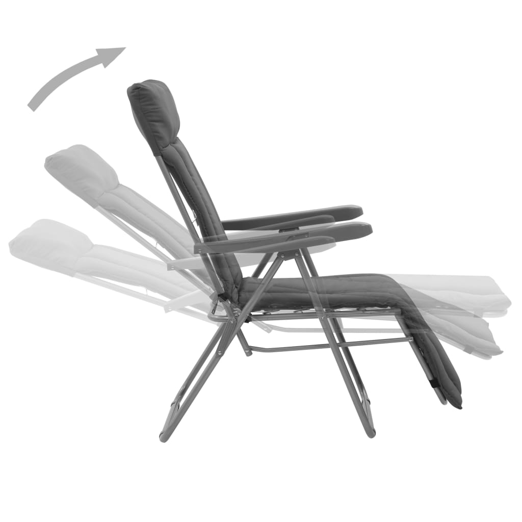 Cadeiras de jardim dobráveis com almofadões 2 pcs cinzento