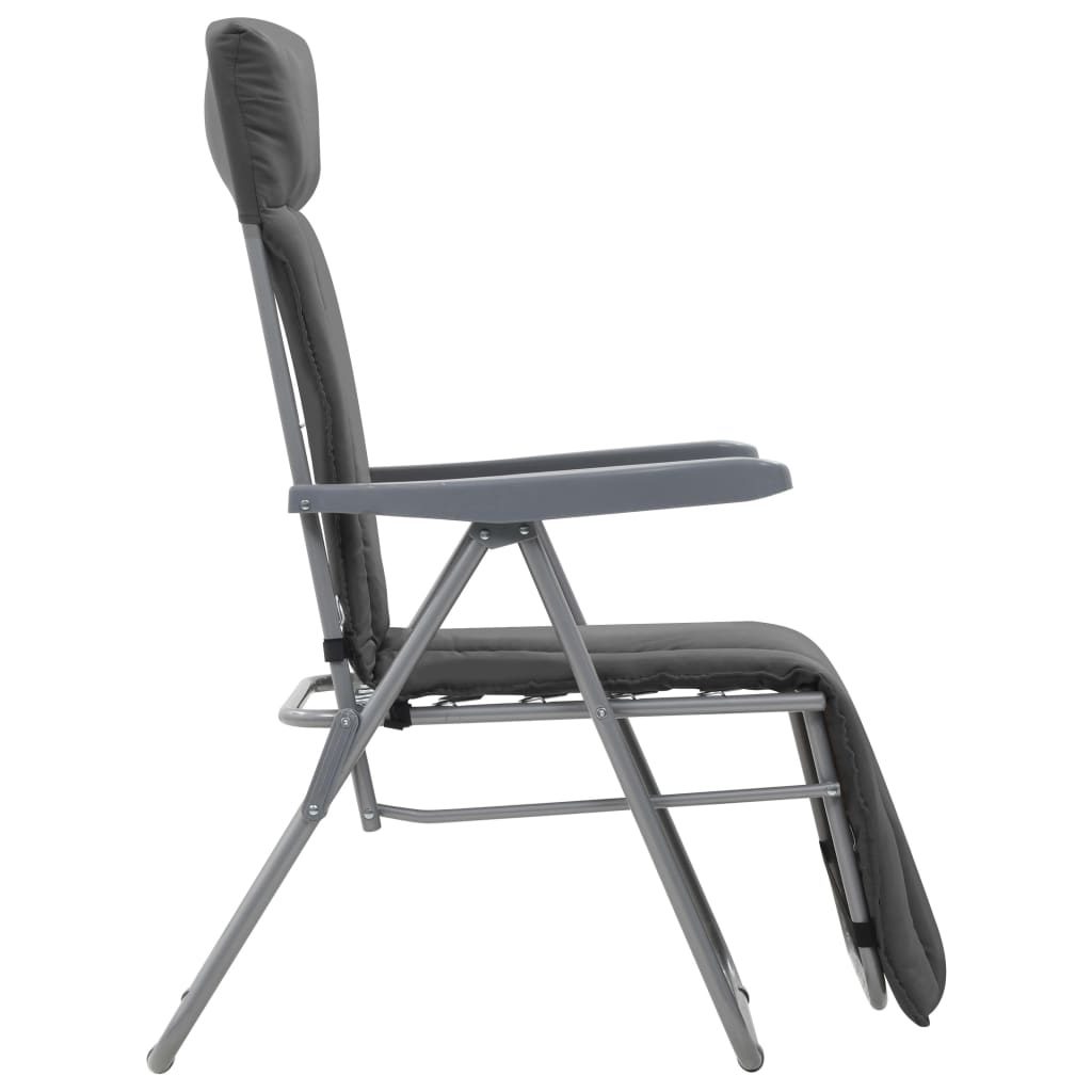 Cadeiras de jardim dobráveis com almofadões 2 pcs cinzento