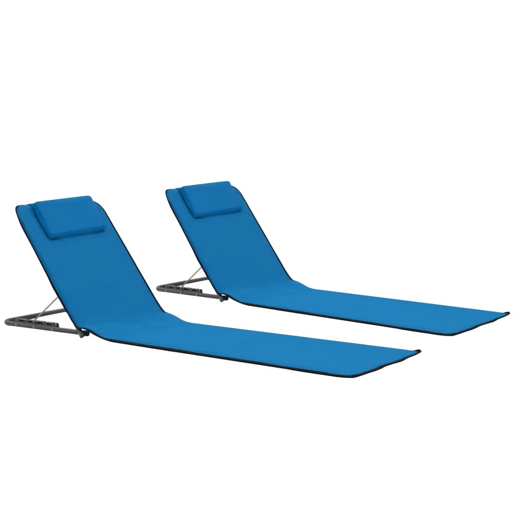 Colchões de praia dobráveis 2 pcs aço e tecido azul