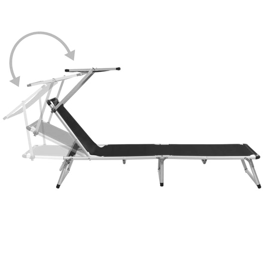 Espreguiçadeira dobrável com teto alumínio e textilene preto