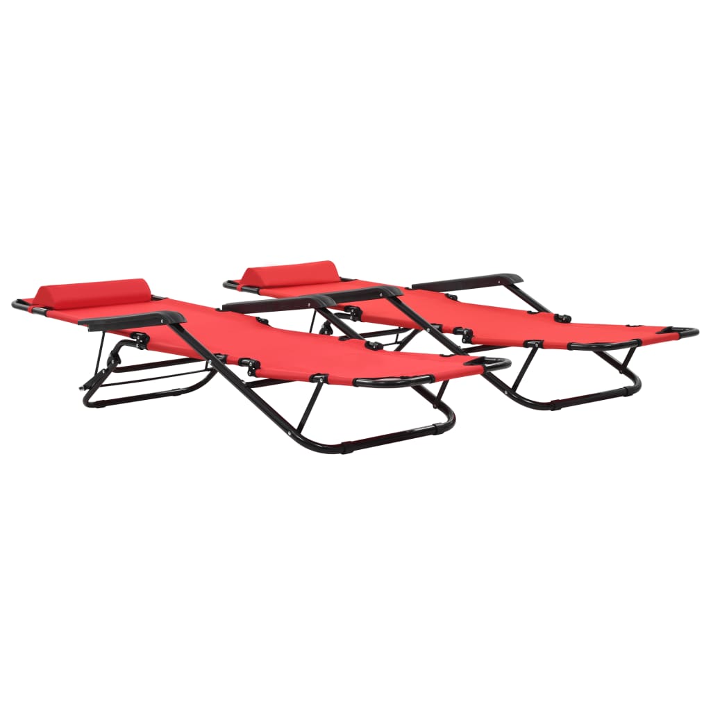 Espreguiçadeiras dobráveis c/ apoio de pés 2 pcs aço vermelho