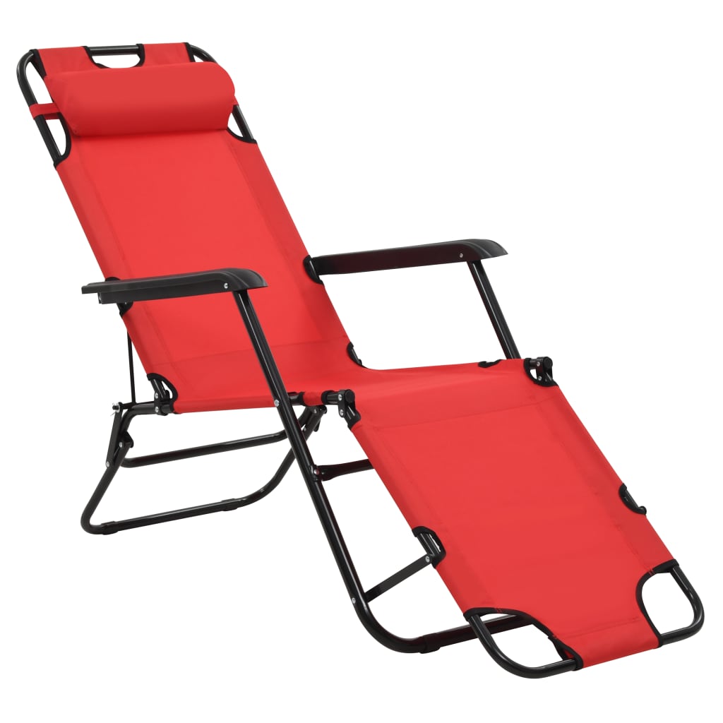 Espreguiçadeiras dobráveis c/ apoio de pés 2 pcs aço vermelho