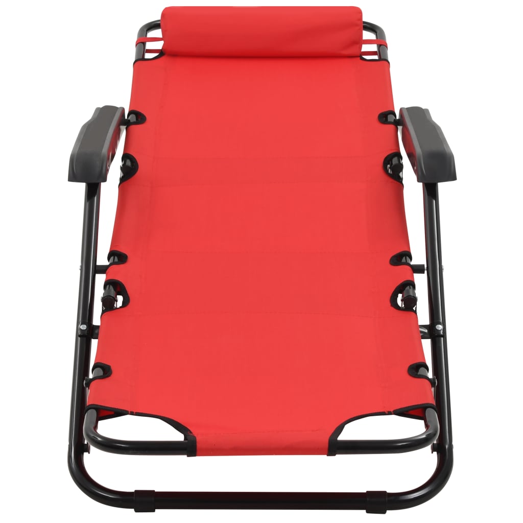 Espreguiçadeiras dobráveis c/ apoio de pés 2 pcs aço vermelho