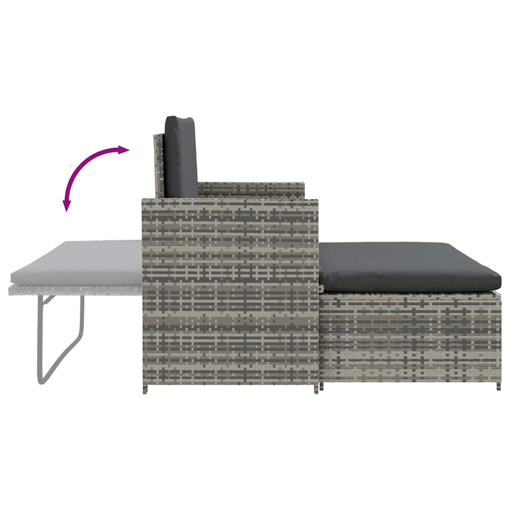 2 pcs conjunto lounge de jardim c/ almofadões vime PE cinzento