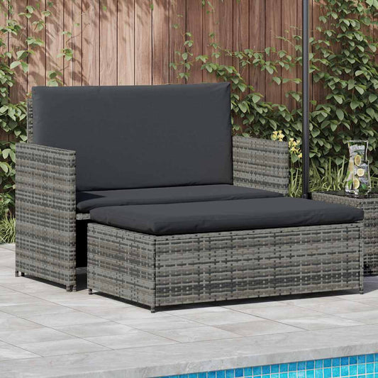 2 pcs conjunto lounge de jardim c/ almofadões vime PE cinzento