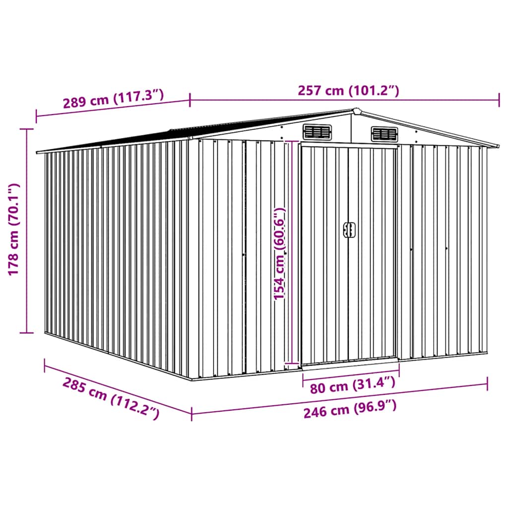 Abrigo de jardim 257x298x178 metal verde
