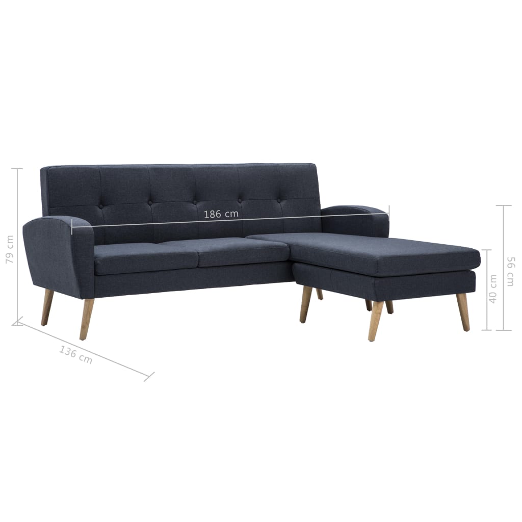 Sofá em tecido c/ forma de L 186x136x79 cm cinzento escuro