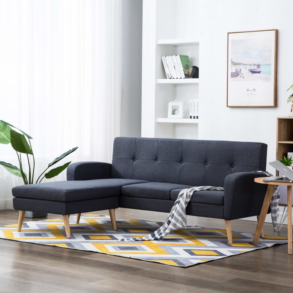 Sofá em tecido c/ forma de L 186x136x79 cm cinzento escuro