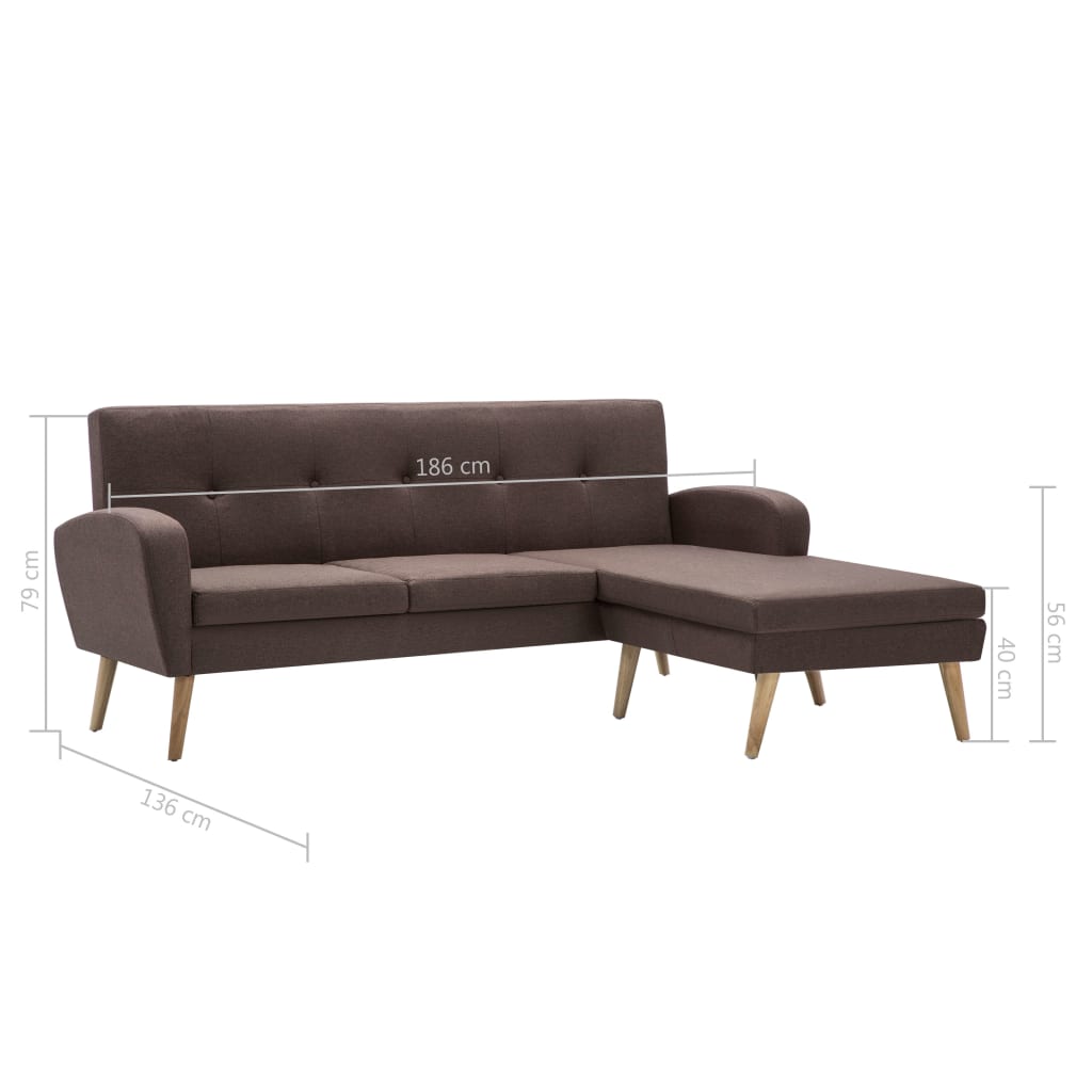 Sofá em tecido c/ forma de L 186x136x79 cm castanho