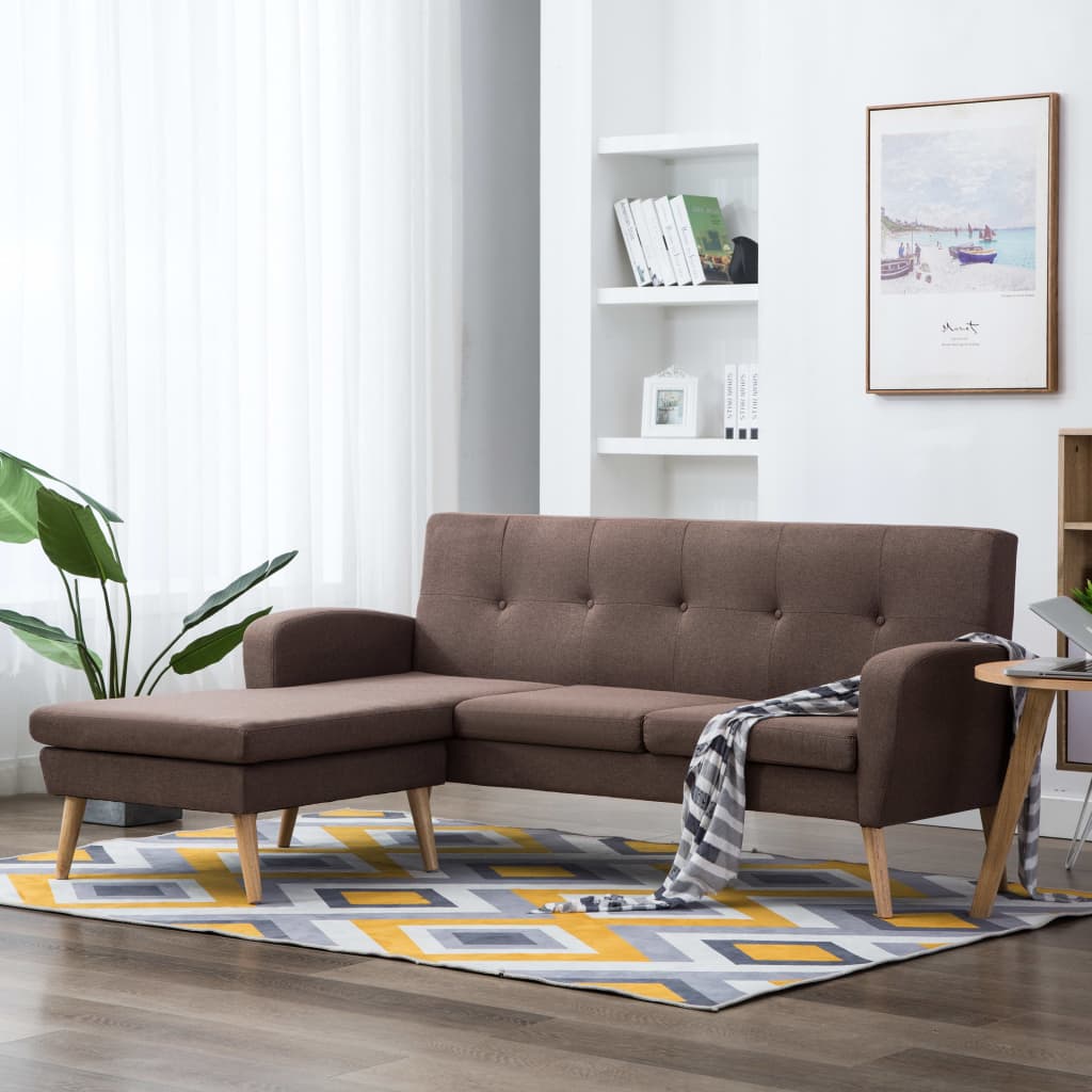 Sofá em tecido c/ forma de L 186x136x79 cm castanho