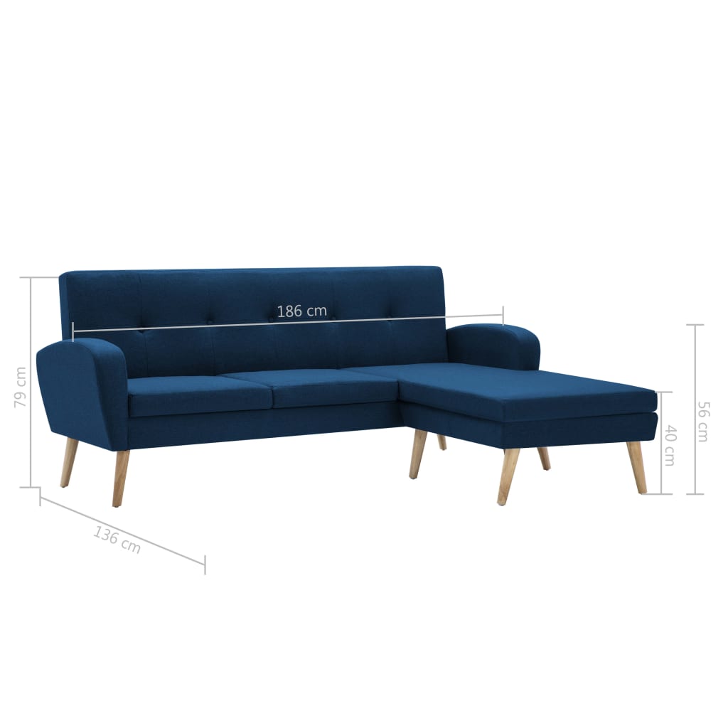 Sofá em tecido c/ forma de L 186x136x79 cm azul