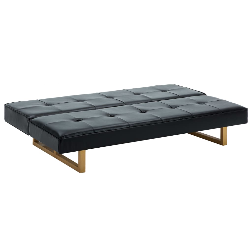 Sofá-cama em couro artificial preto