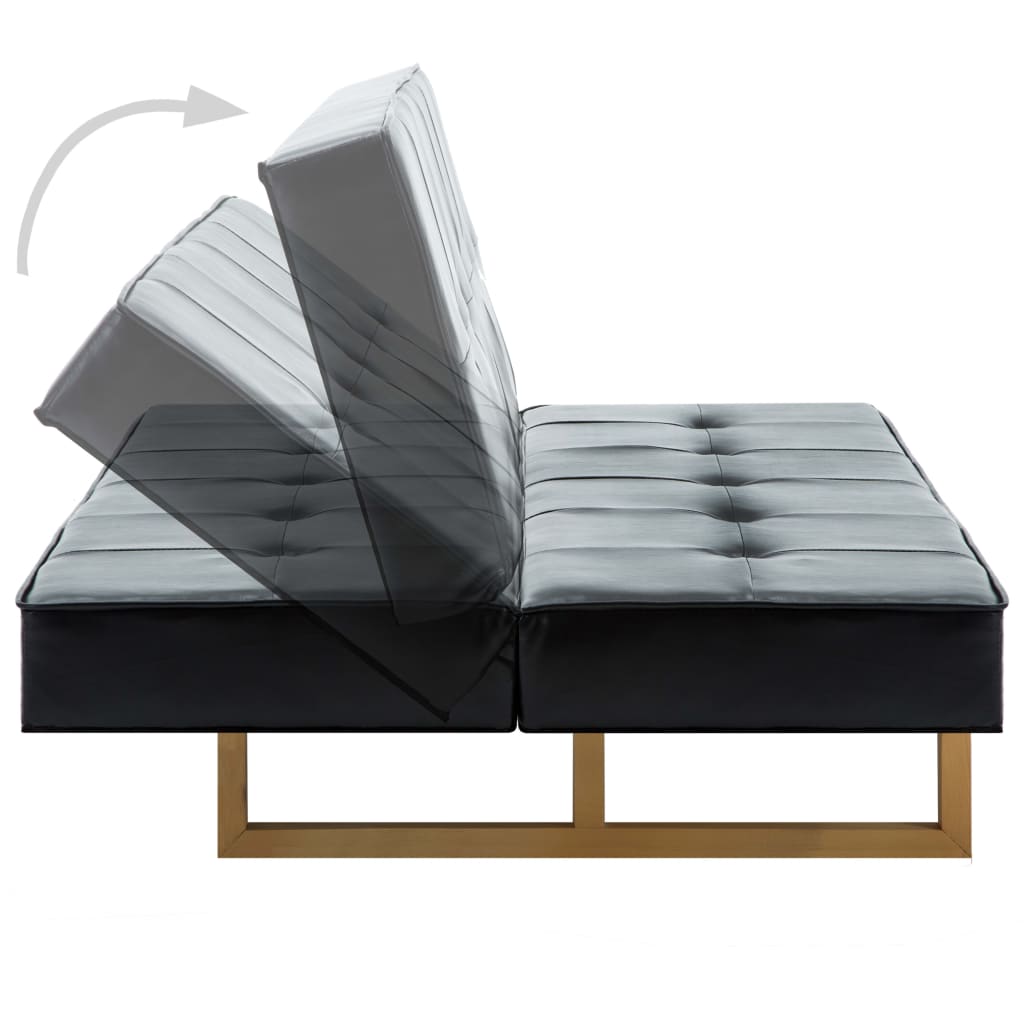 Sofá-cama em couro artificial preto