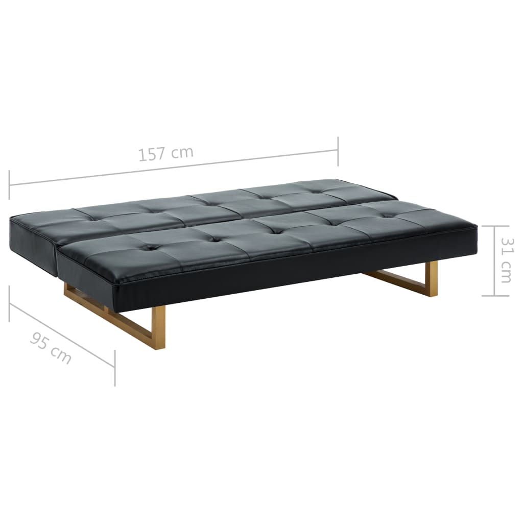 Sofá-cama em couro artificial preto