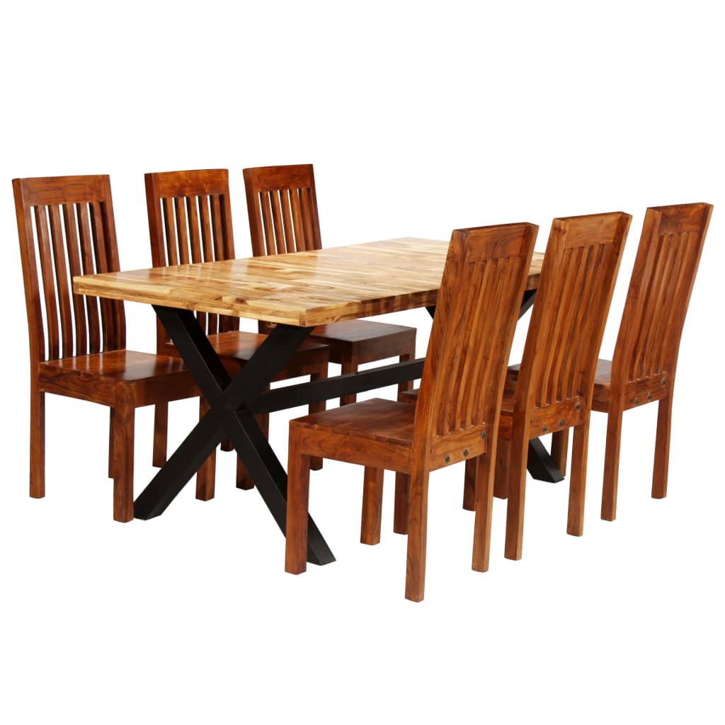 Conjunto mesa de jantar 7 pcs madeira mangueira e acácia maciça