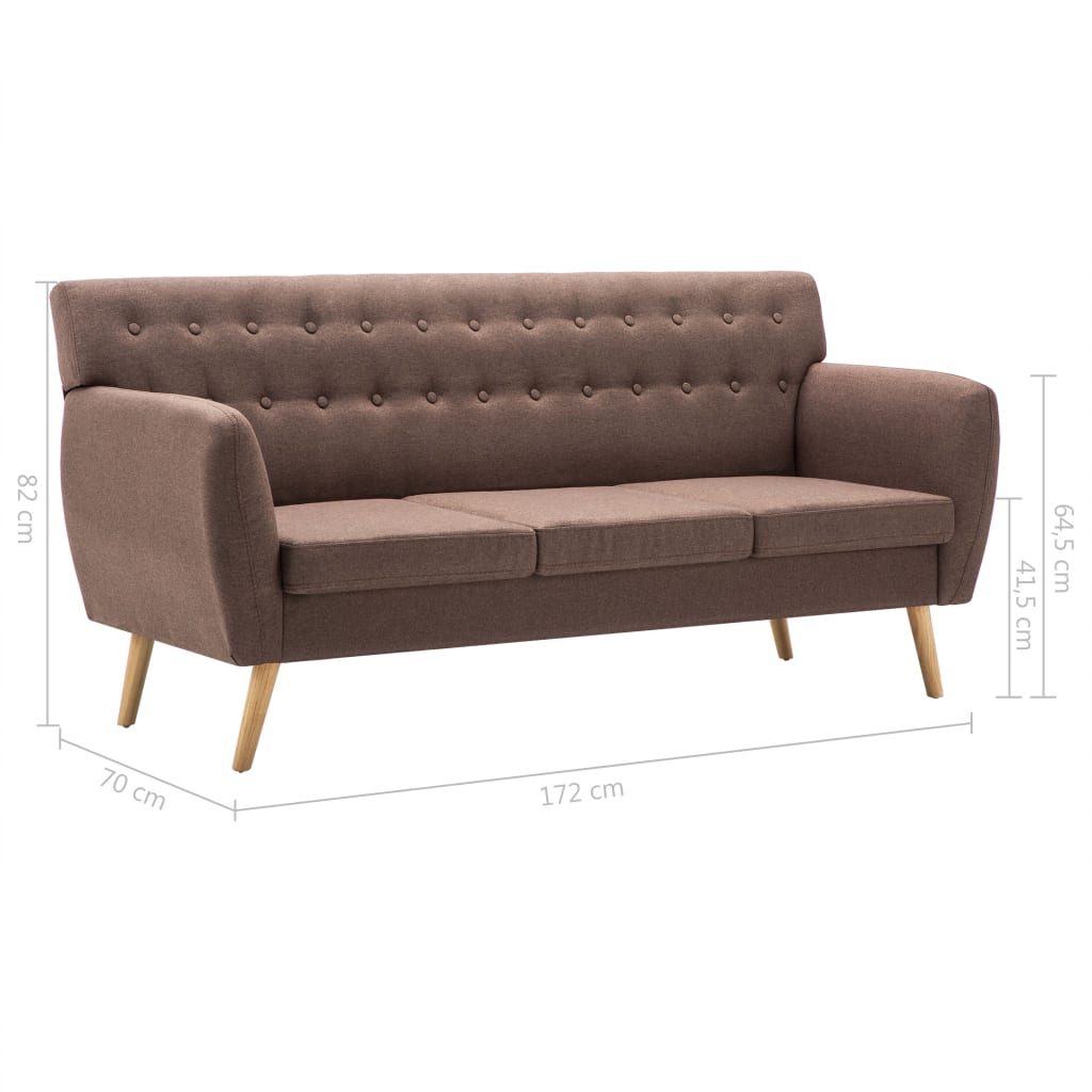 Sofá de 3 lugares estofos de tecido 172x70x82 cm castanho