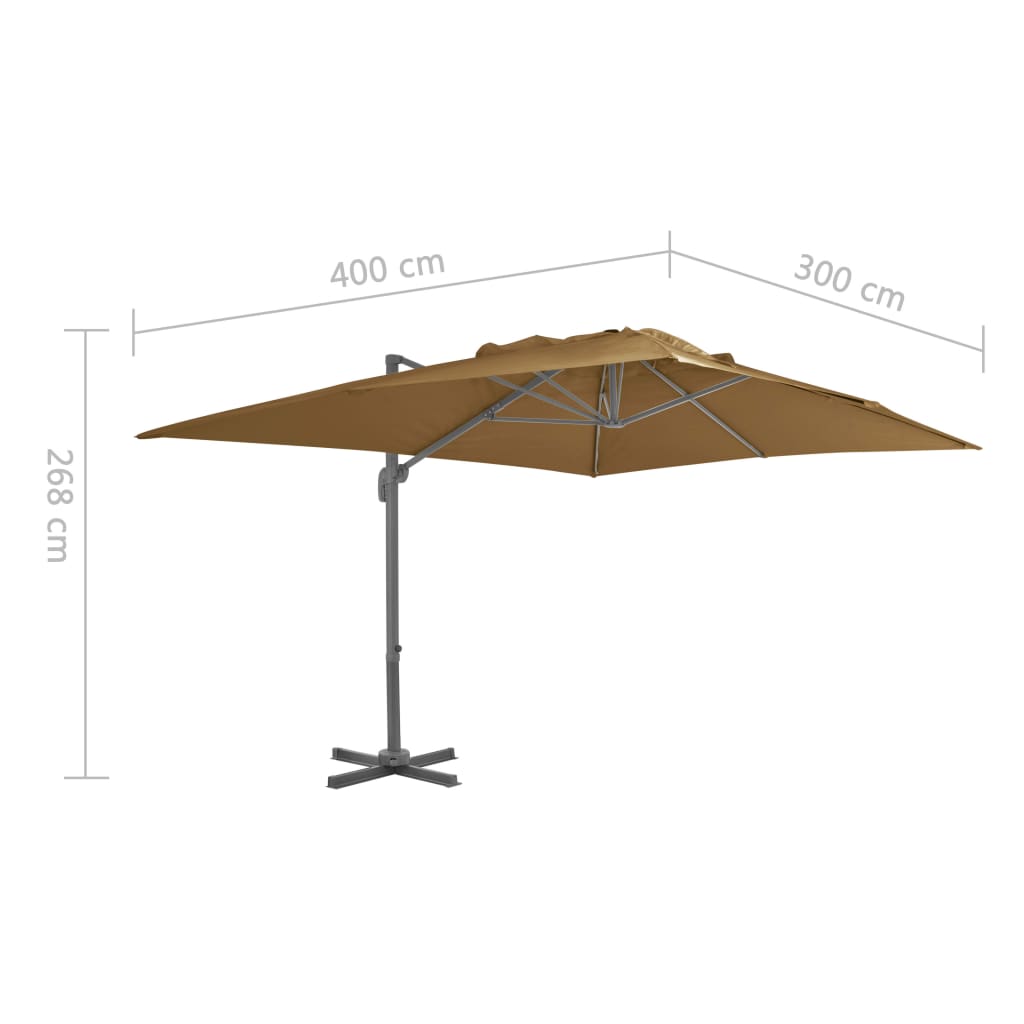 Guarda-sol de jardim cantilever com mastro de alumínio 400x300 cm cinza-claro