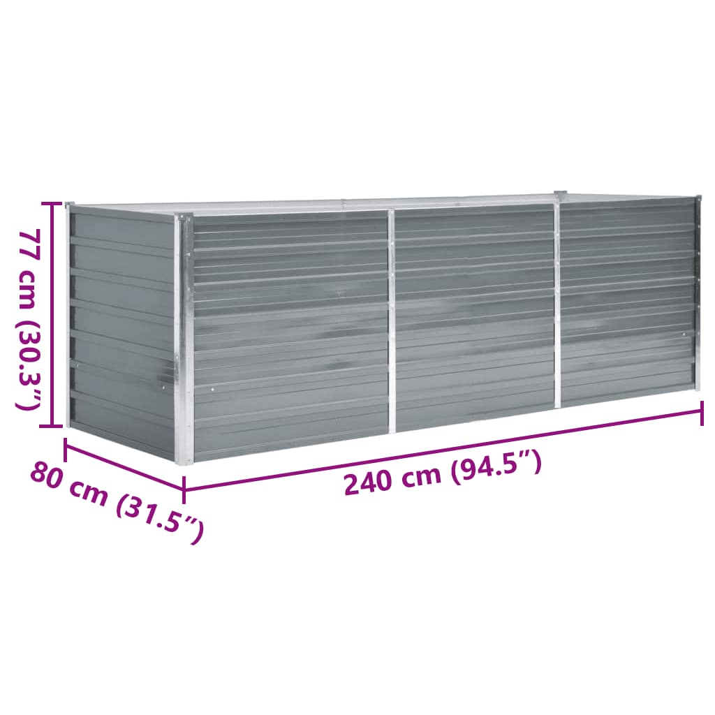 Canteiro elevado de jardim aço galvanizado 240x80x77cm cinzento