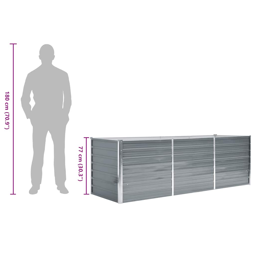 Canteiro elevado de jardim aço galvanizado 240x80x77cm cinzento