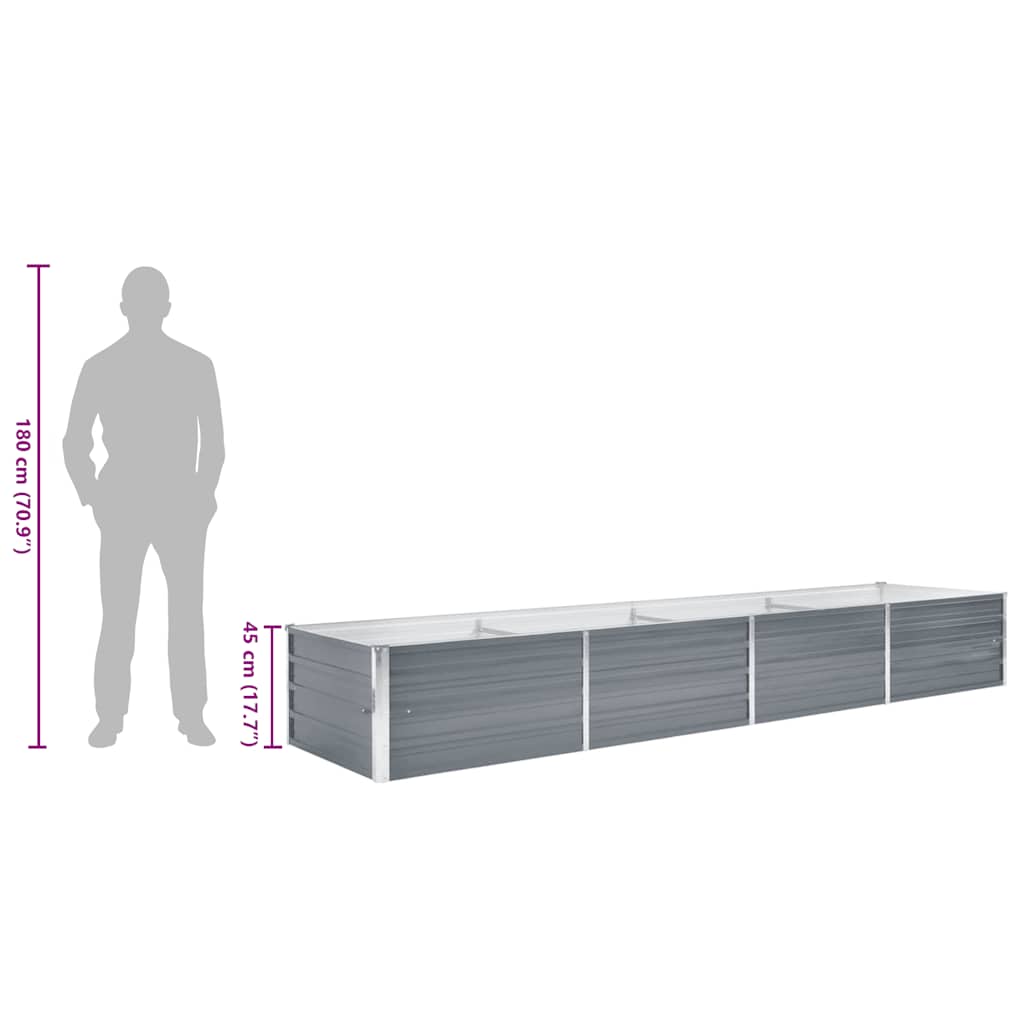 Canteiro elevado de jardim aço galvanizado 320x80x45cm cinzento