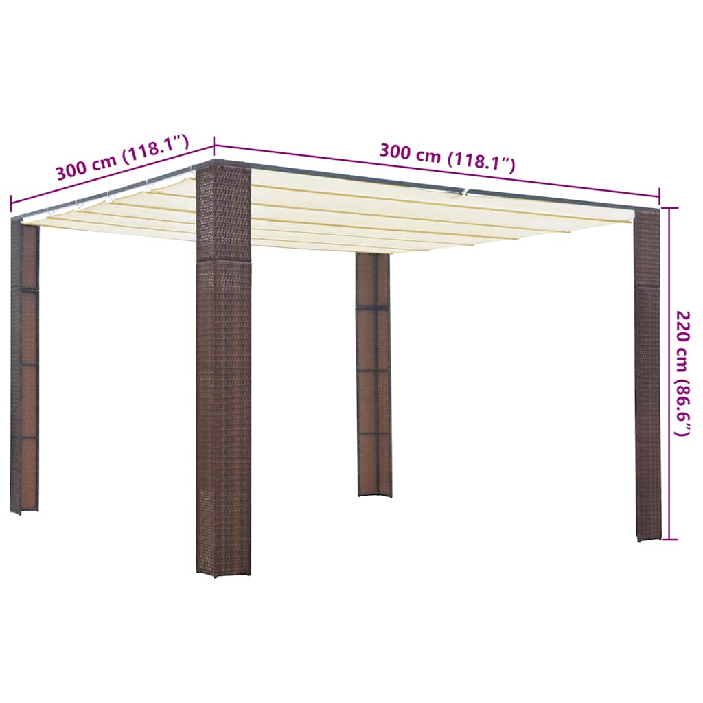 Gazebo com teto em vime PE 300x300x220 cm castanho e creme