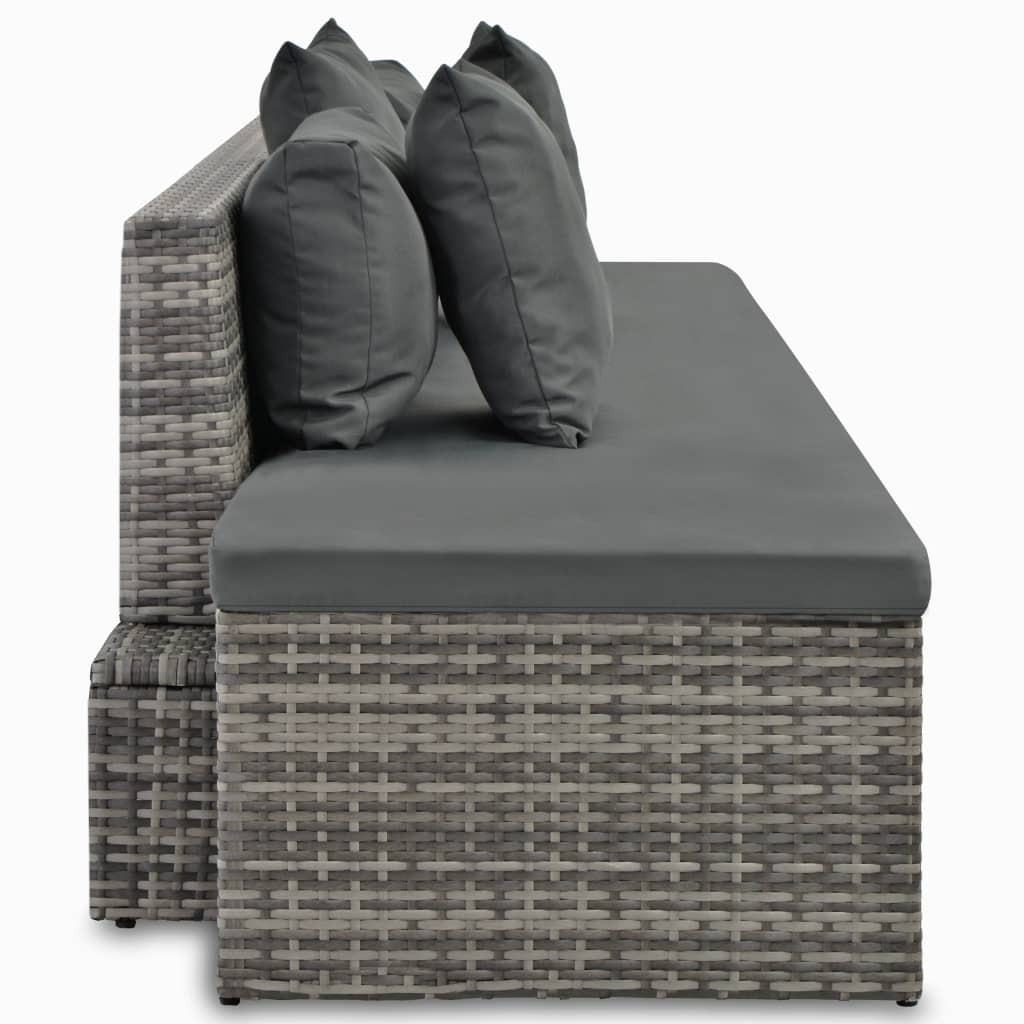 Conjunto lounge de jardim c/ almofadões 4 pcs vime PE cinzento