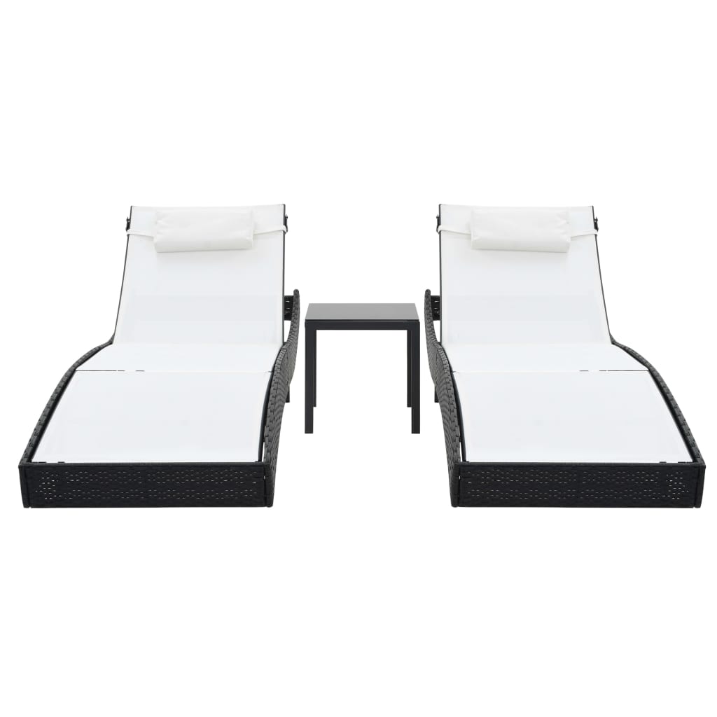 Espreguiçadeiras com mesa 2 pcs vime PE e textilene preto