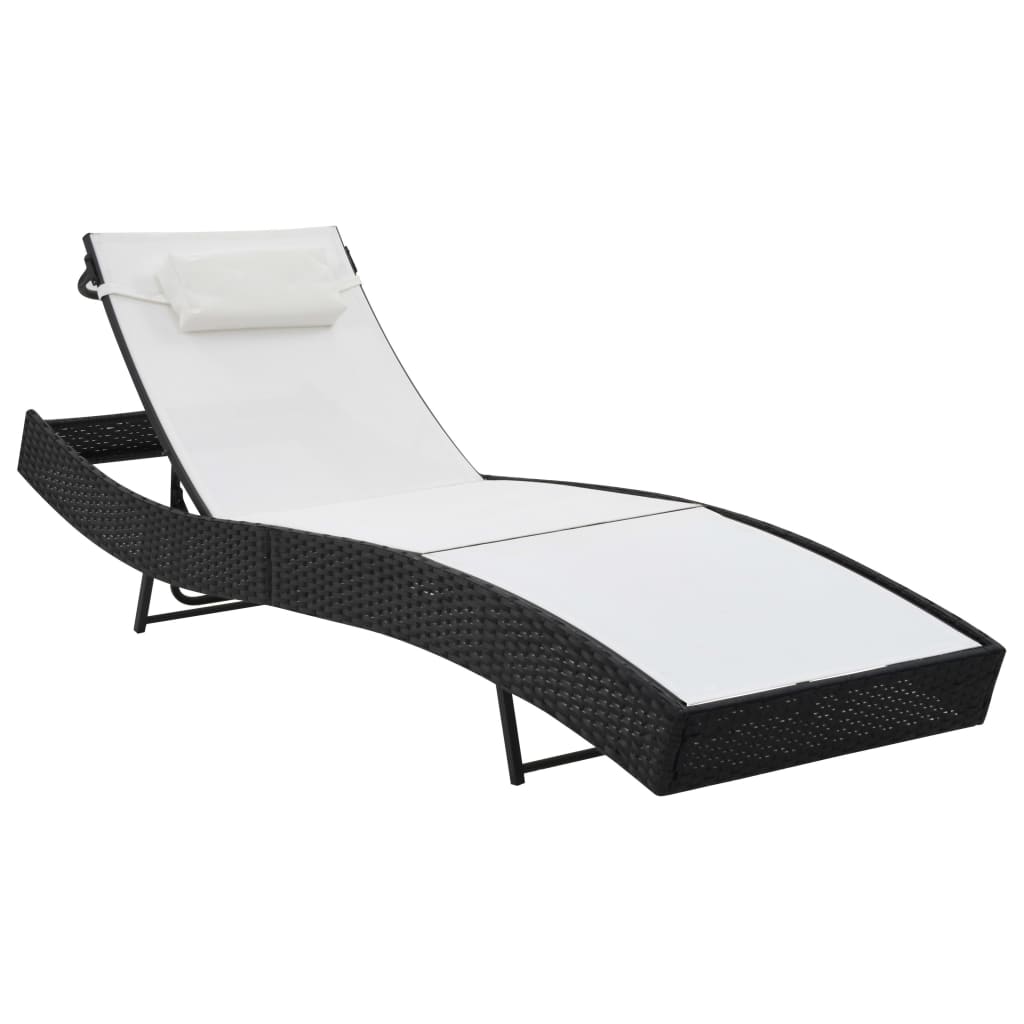 Espreguiçadeiras com mesa 2 pcs vime PE e textilene preto