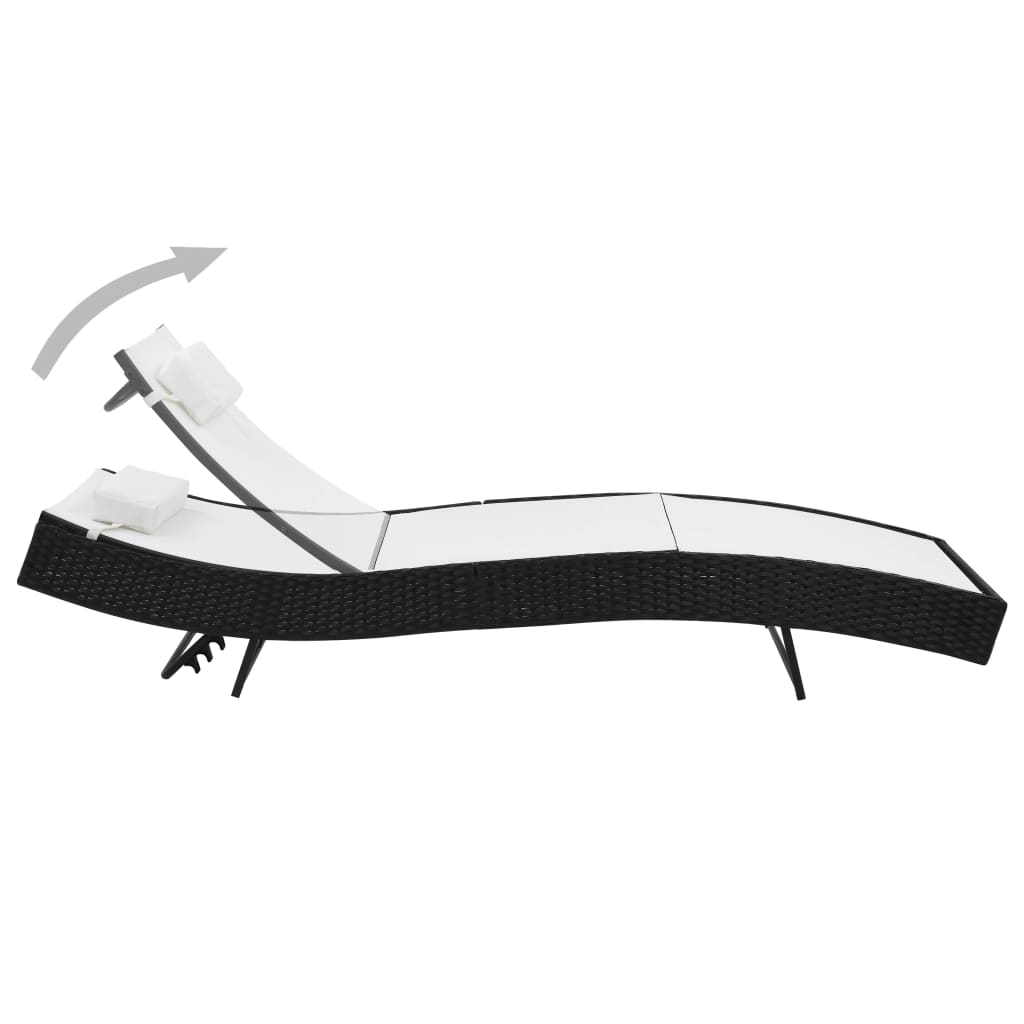 Espreguiçadeiras com mesa 2 pcs vime PE e textilene preto