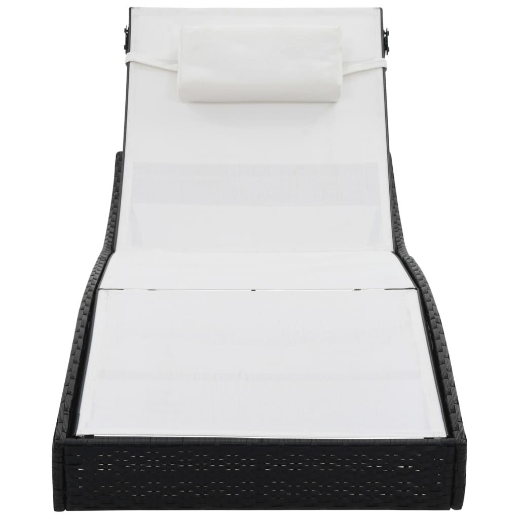 Espreguiçadeiras com mesa 2 pcs vime PE e textilene preto