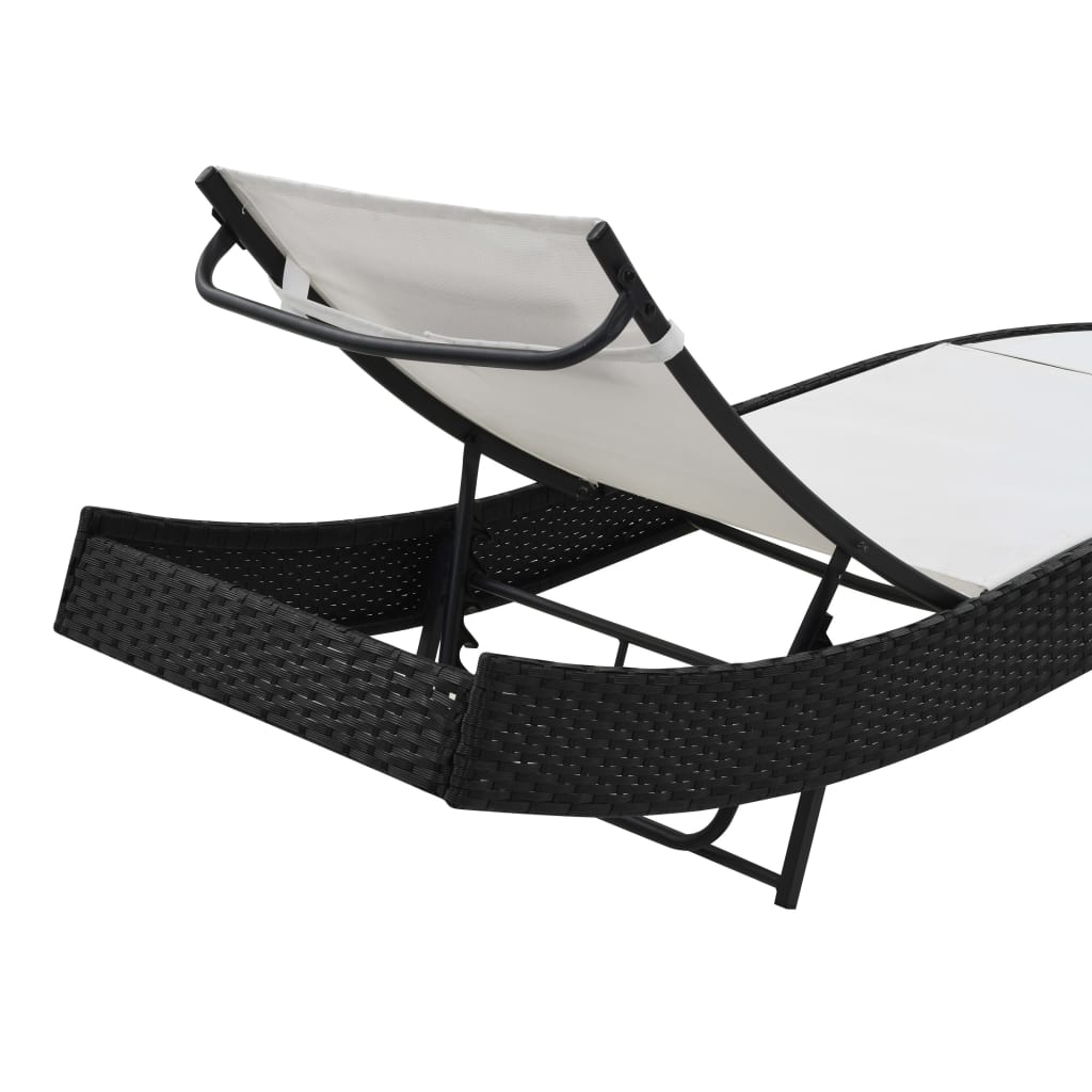 Espreguiçadeiras com mesa 2 pcs vime PE e textilene preto