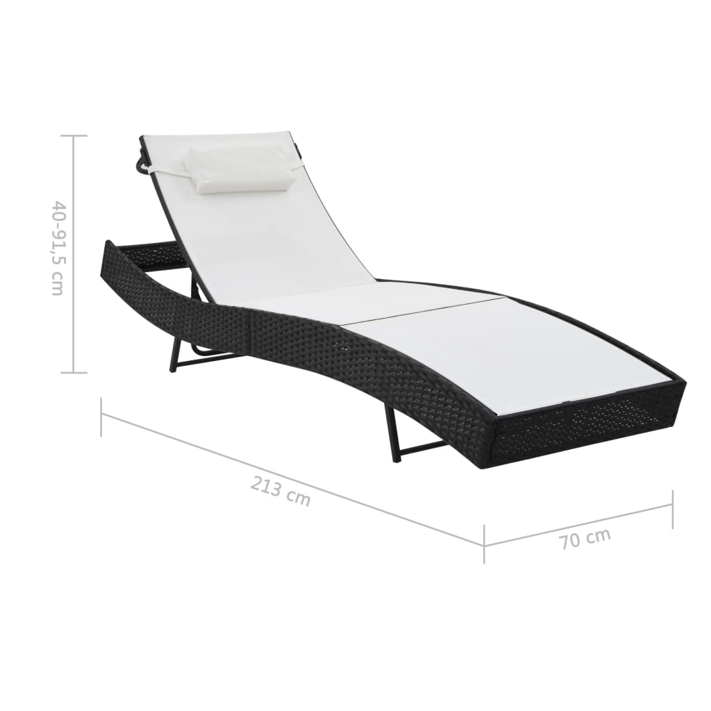 Espreguiçadeiras com mesa 2 pcs vime PE e textilene preto