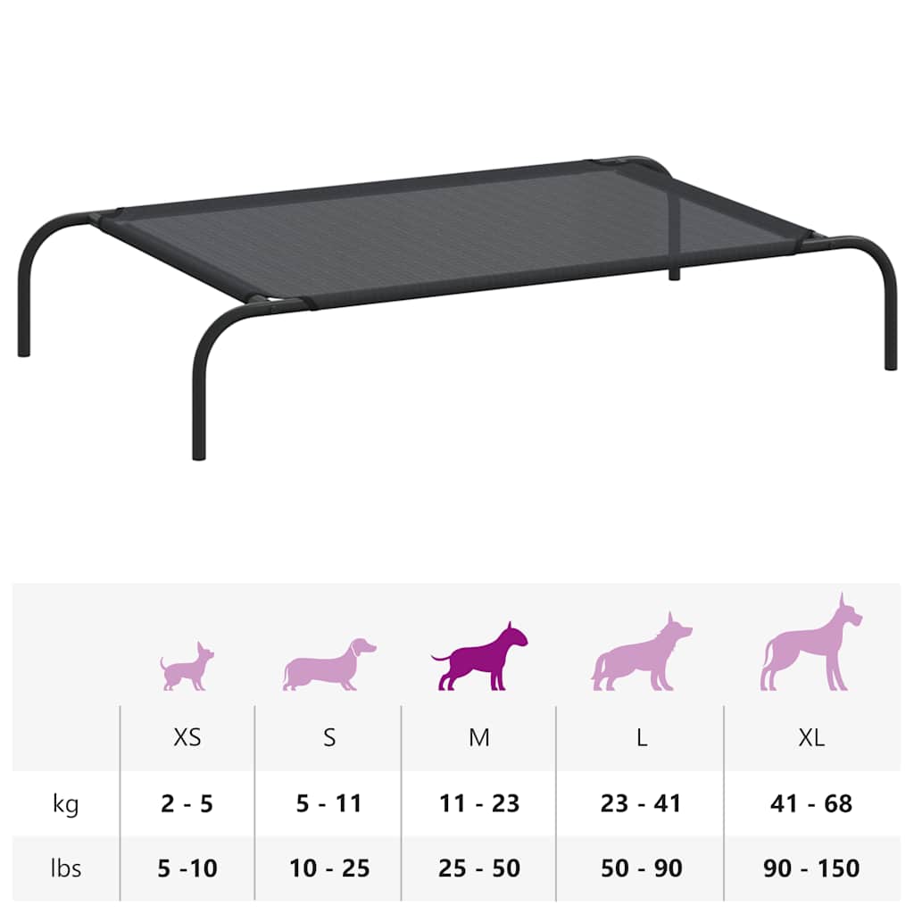 Cama para cães elevada preto L textilene