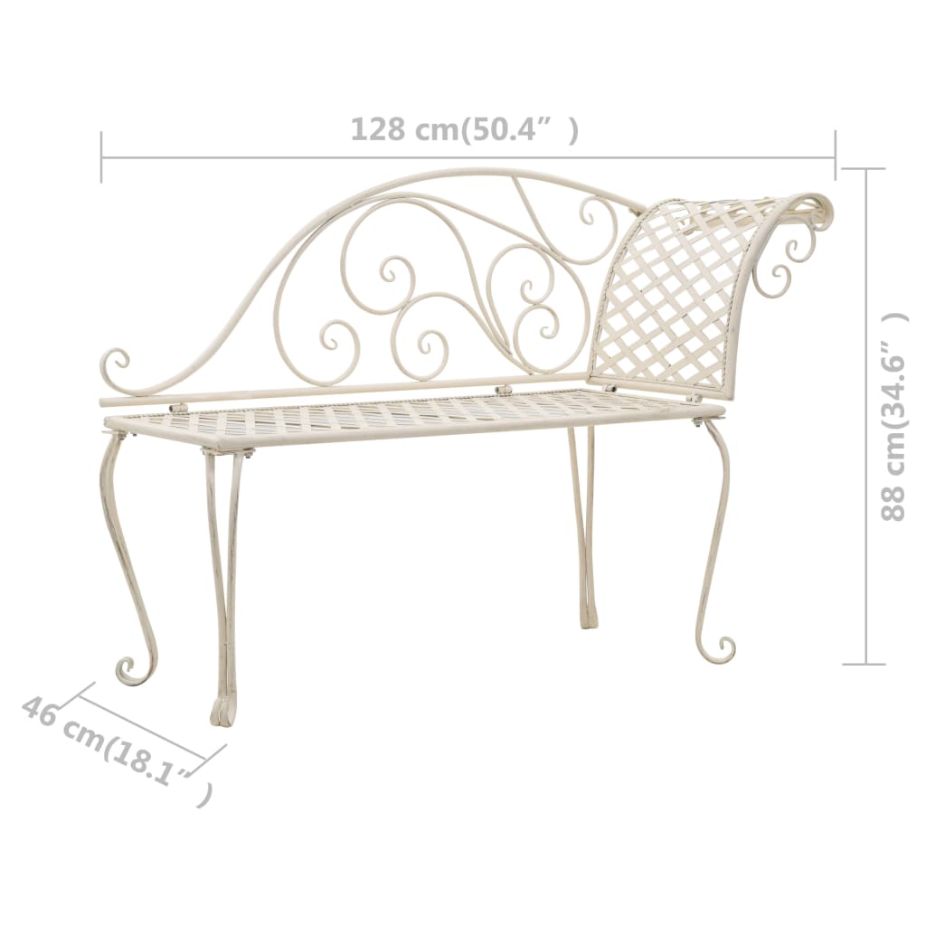 Chaise lounge para jardim 128 cm metal antigo branco