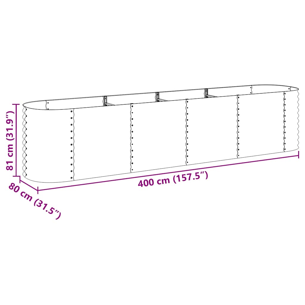 Canteiro elevado de jardim aço galvanizado 400x80x81cm prateado
