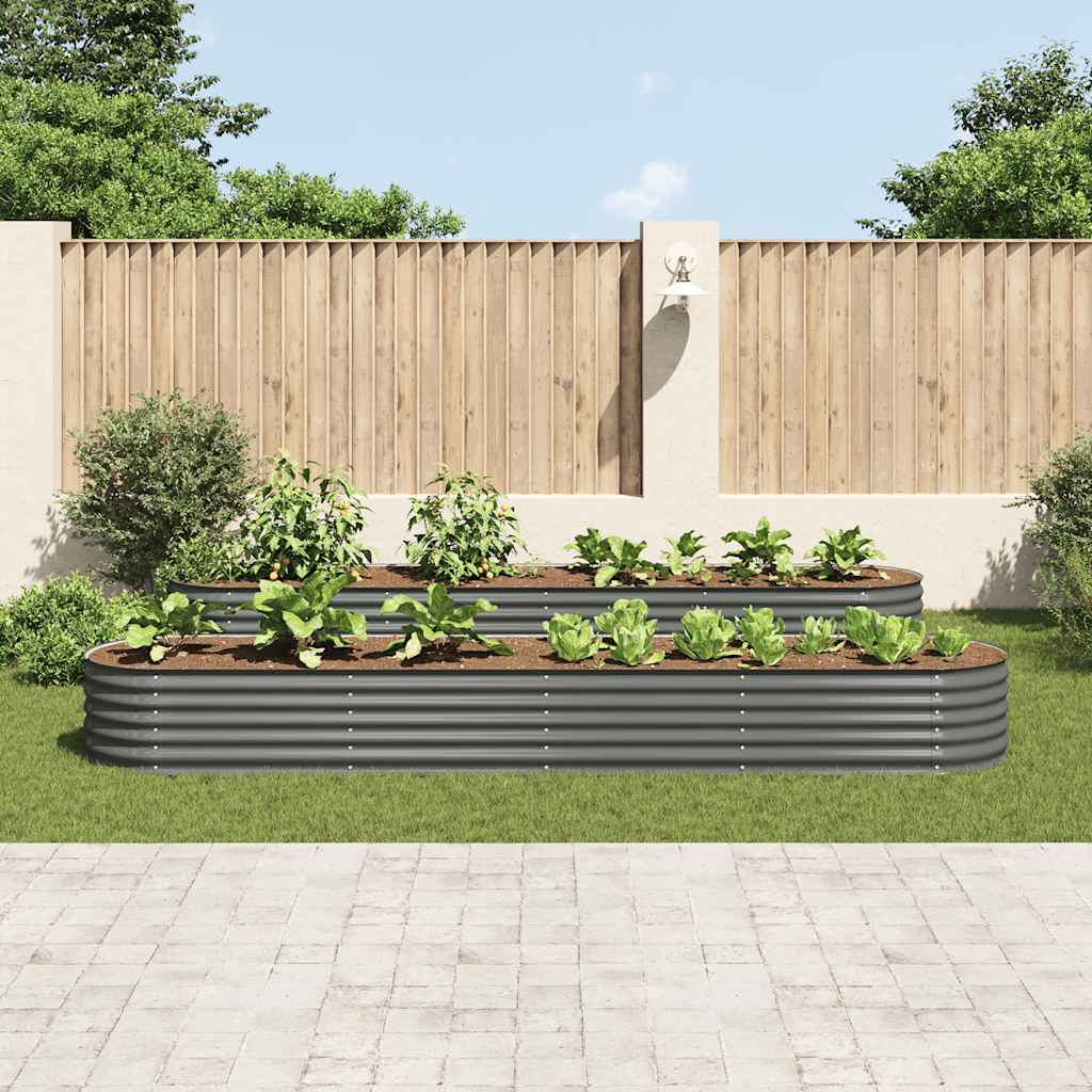 Canteiro elevado de jardim aço galvanizado 400x80x44cm cinzento
