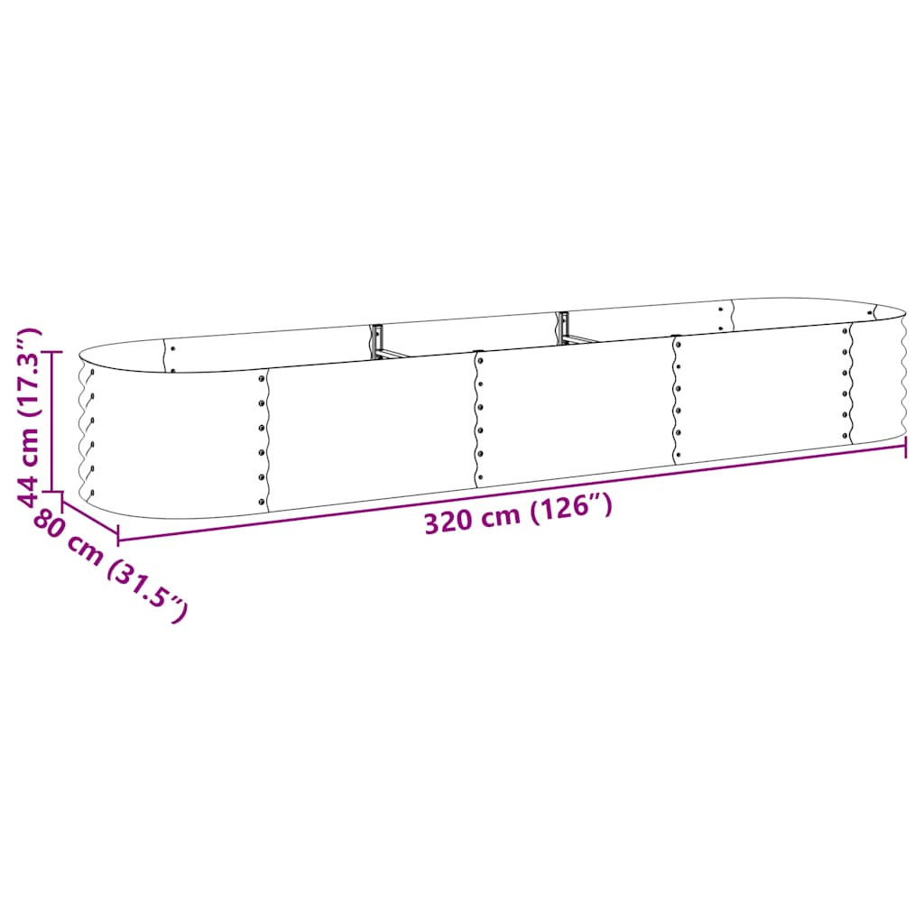 Canteiro elevado de jardim aço galvanizado 320x80x44cm cinzento