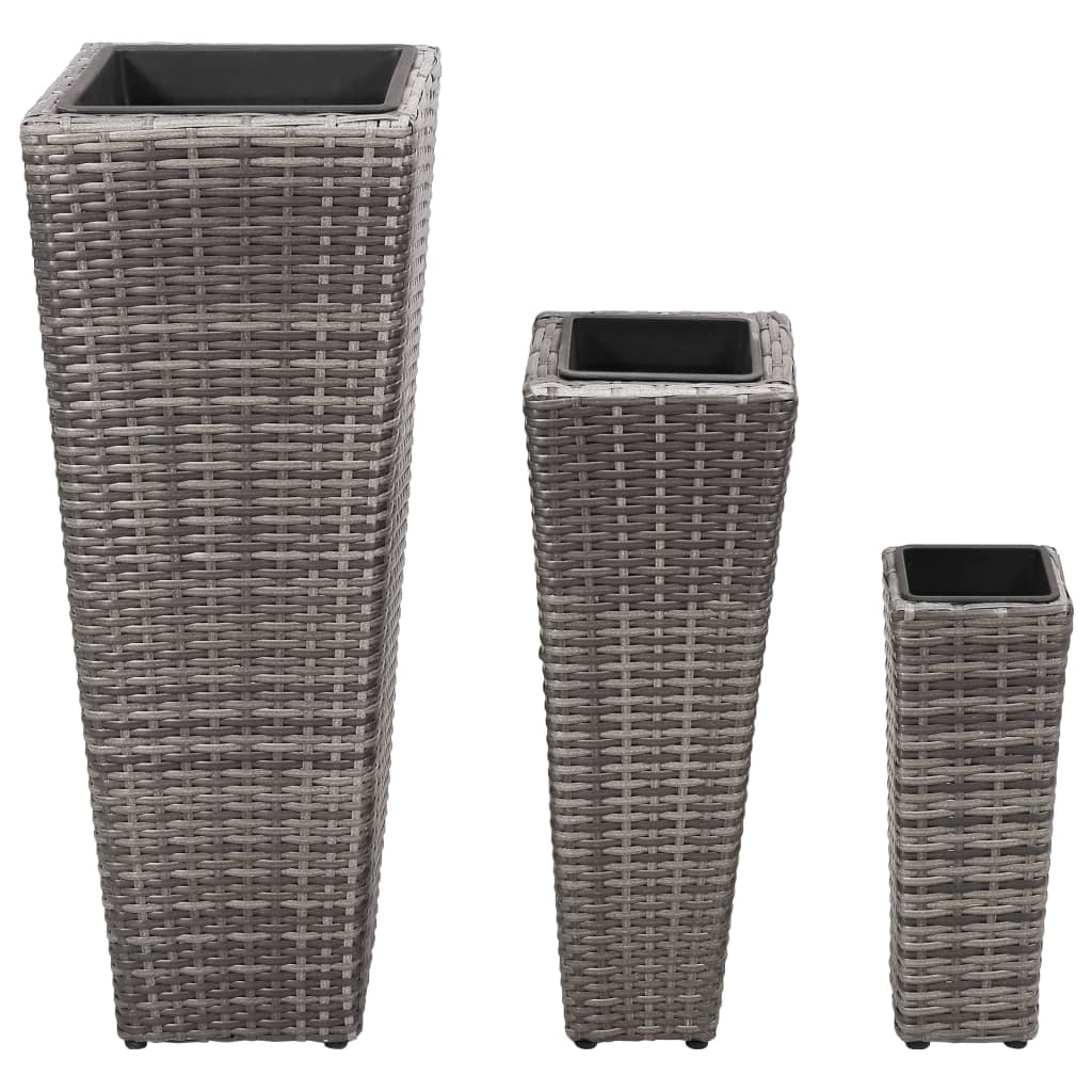 Vasos/floreiras de jardim elevados 3 pcs vime PE cinzento