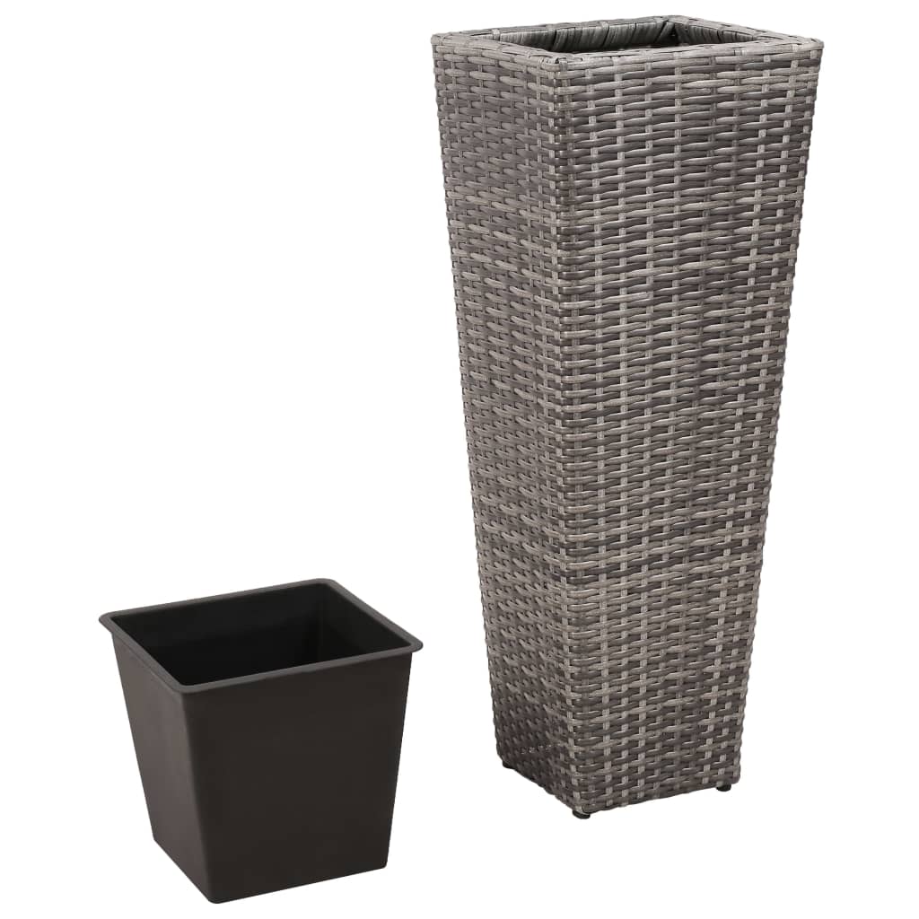 Vasos/floreiras de jardim elevados 3 pcs vime PE cinzento