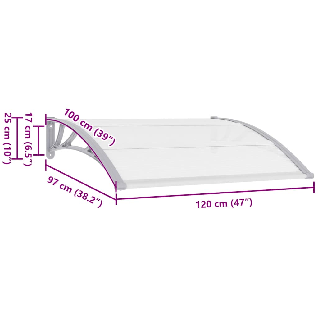 Toldo de porta 120x100 cm PC cinzento
