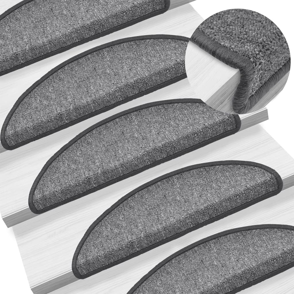 Tapetes de escada 15 peças 56x17x3 cm cinza escuro semicircular